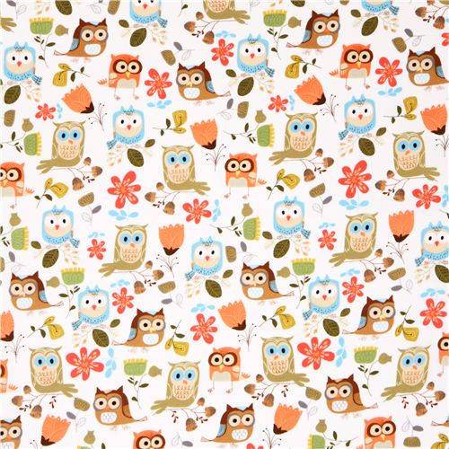 White Owl Flannel Fabric Owls - Click Image to Close